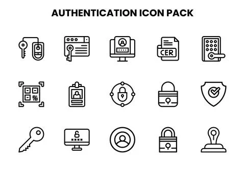 Authentication Line Set Icons Pack Stock Illustration