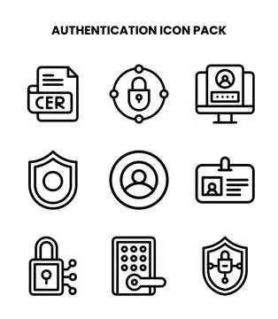 Authentication Line Set Icons Pack Stock Illustration