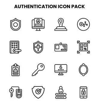 Authentication Line Set Icons Pack Stock Illustration