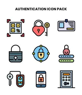 Authentication Lineal Color Icons Pack Stock Illustration