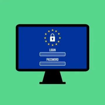Authentication page on computer screen with gdpr protection sign Stock Illustration