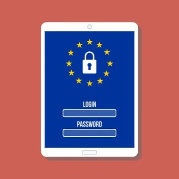 Authentication page on digital tablet screen with gdpr protection sign Stock Illustration
