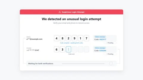Authentication process for suspicious login attempt and recovery. 4K Stock Footage 348234932