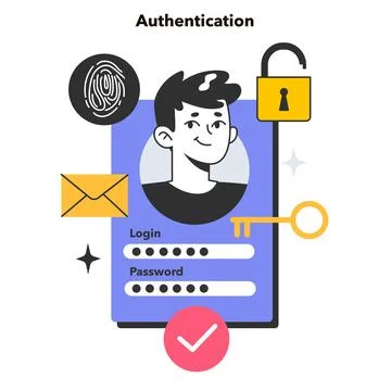 Authentication. Profile and account security. Login and password Stock Illustration