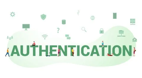 Authentication secure login concept concept with big word or text and team pe Stock Illustration