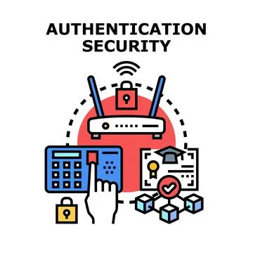 Authentication security concept with network router and validation Stock Illustration