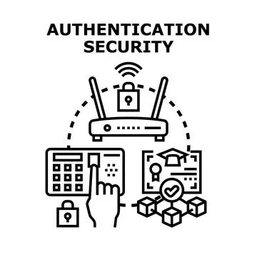 Authentication security concept with network router and validation Stock Illustration