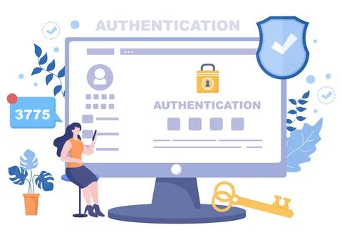 Authentication Security Vector Illustration Via Phone Or Computer For Code Me Stockillustratie