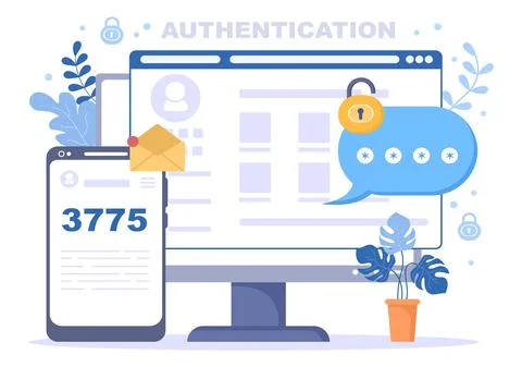 Authentication Security Vector Illustration Via Phone Or Computer For Code Me Stock Illustration