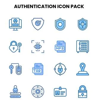 Authentication Two Colour Vector Icons Pack Stock Illustration