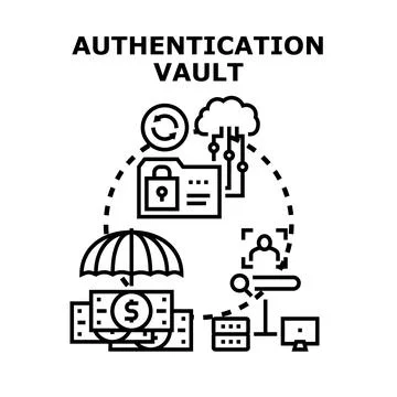 Authentication vault securing important digital information access Illustrazione stock