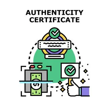 Authenticity certificate concept illustrating document verification process Stockillustratie