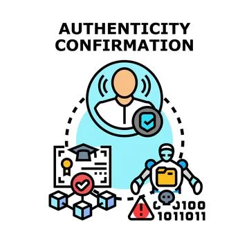 Authenticity confirmation process verifying digital identity documents Stock Illustration