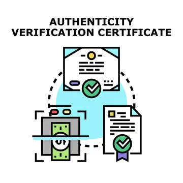 Authenticity verification certificate process concept Illustrazione stock