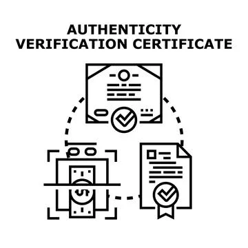 Authenticity verification certificate process concept Stock Illustration