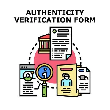 Authenticity verification form process illustrating identity control Stock Illustration
