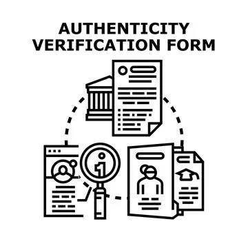 Authenticity verification form process illustrating identity control Stock Illustration