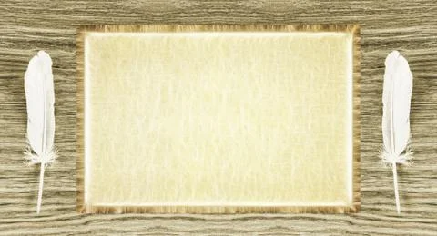 Author menu concept with white feathers and empty blank. Stock Photos