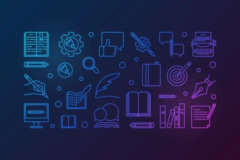 Author vector colored outline horizontal illustration Stock Illustration