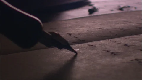 Author writes on paper - tabletop pen &amp; ink Video stock 91391679