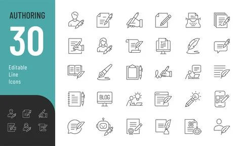 Authoring Line Editable Icons set. Stock Illustration