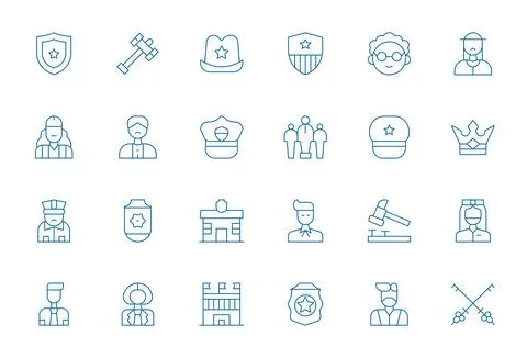 Authority Digital Vector Pack containing 24 PIXEL Perfect Thin Line 64x64 Ico Stock Illustration