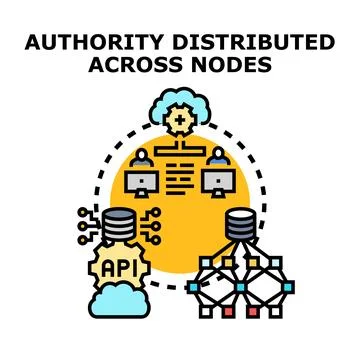 Authority distributed across decentralized network nodes concept Stock Illustration