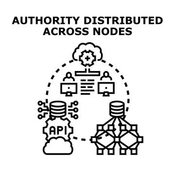 Authority distributed across decentralized network nodes concept Stock Illustration