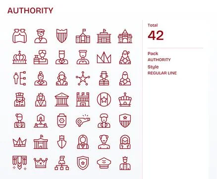 Authority Grid Fitted Vector Set with 42 Retina Ready Regular Line Icons Stock Illustration