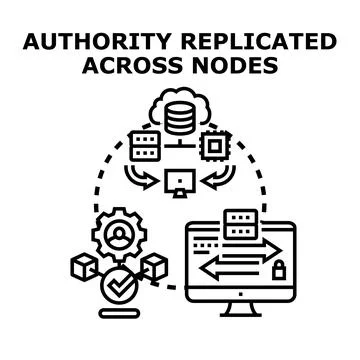 Authority replicated across nodes computing concept Stock Illustration