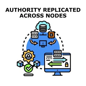 Authority replicated across nodes computing concept Stock Illustration