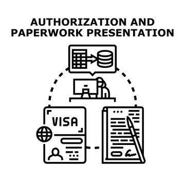 Authorization and paperwork presentation process and concept Stock Illustration