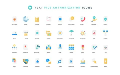 Authorization and verification, approval of digital files and documents flat Stock Illustration