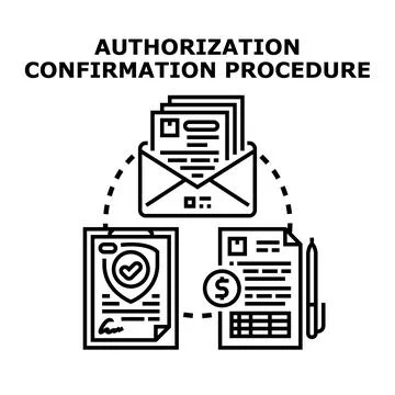 Authorization confirmation procedure concept with documents and security Stock Illustration