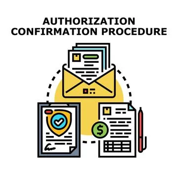 Authorization confirmation procedure concept with documents and security Stock Illustration