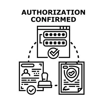 Authorization confirmed accessing secure system document approval Illustrazione stock