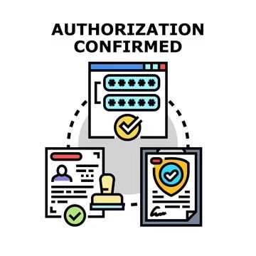 Authorization confirmed accessing secure system document approval Illustrazione stock