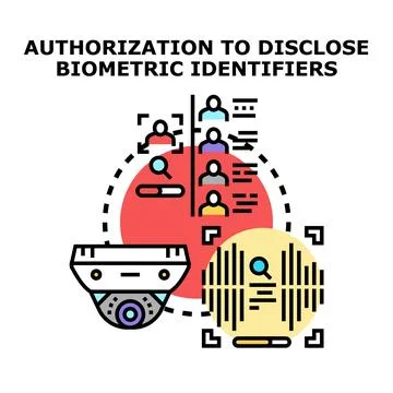 Authorization disclosing biometric identifiers for data privacy system Stock Illustration