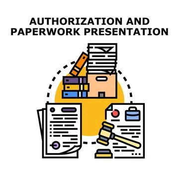 Authorization paperwork presentation with legal documents concept 库存插图