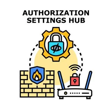 Authorization settings hub managing access and network security 库存插图
