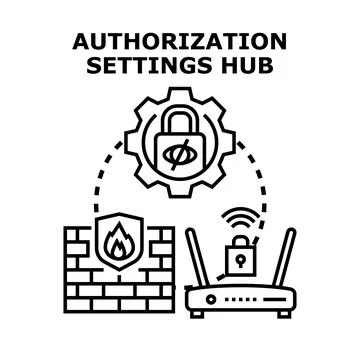 Authorization settings hub managing access and network security Stock Illustration