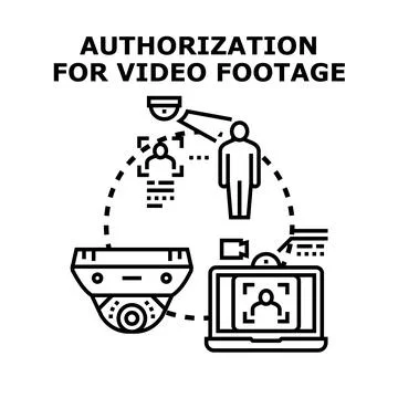 Authorization for video footage concept with security camera system Stock Illustration