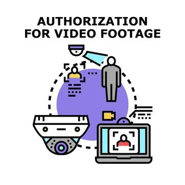 Authorization for video footage concept with security camera system Stock Illustration