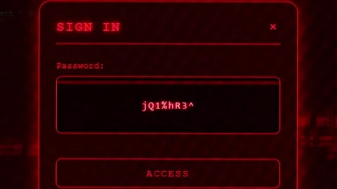 Authorization window with flickering access code options in red, concept of netw Stock Footage 313544613