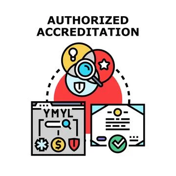 Authorized accreditation process evaluating online content and data Illustrazione stock