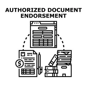 Authorized document endorsement process showing paperwork and digital forms Stock Illustration