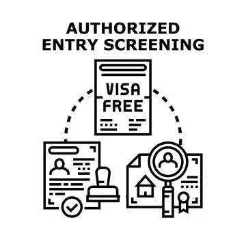 Authorized entry screening process documents illustration Stock Illustration