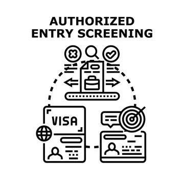 Authorized entry screening processing personal documents and security checks Illustrazione stock