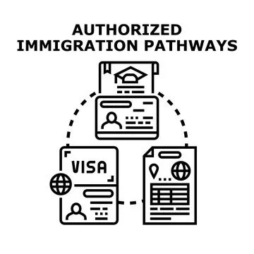 Authorized immigration pathways concept for entry documents Illustrazione stock