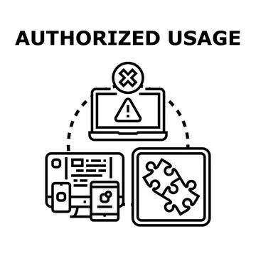 Authorized usage concept with digital devices and software license Illustrazione stock